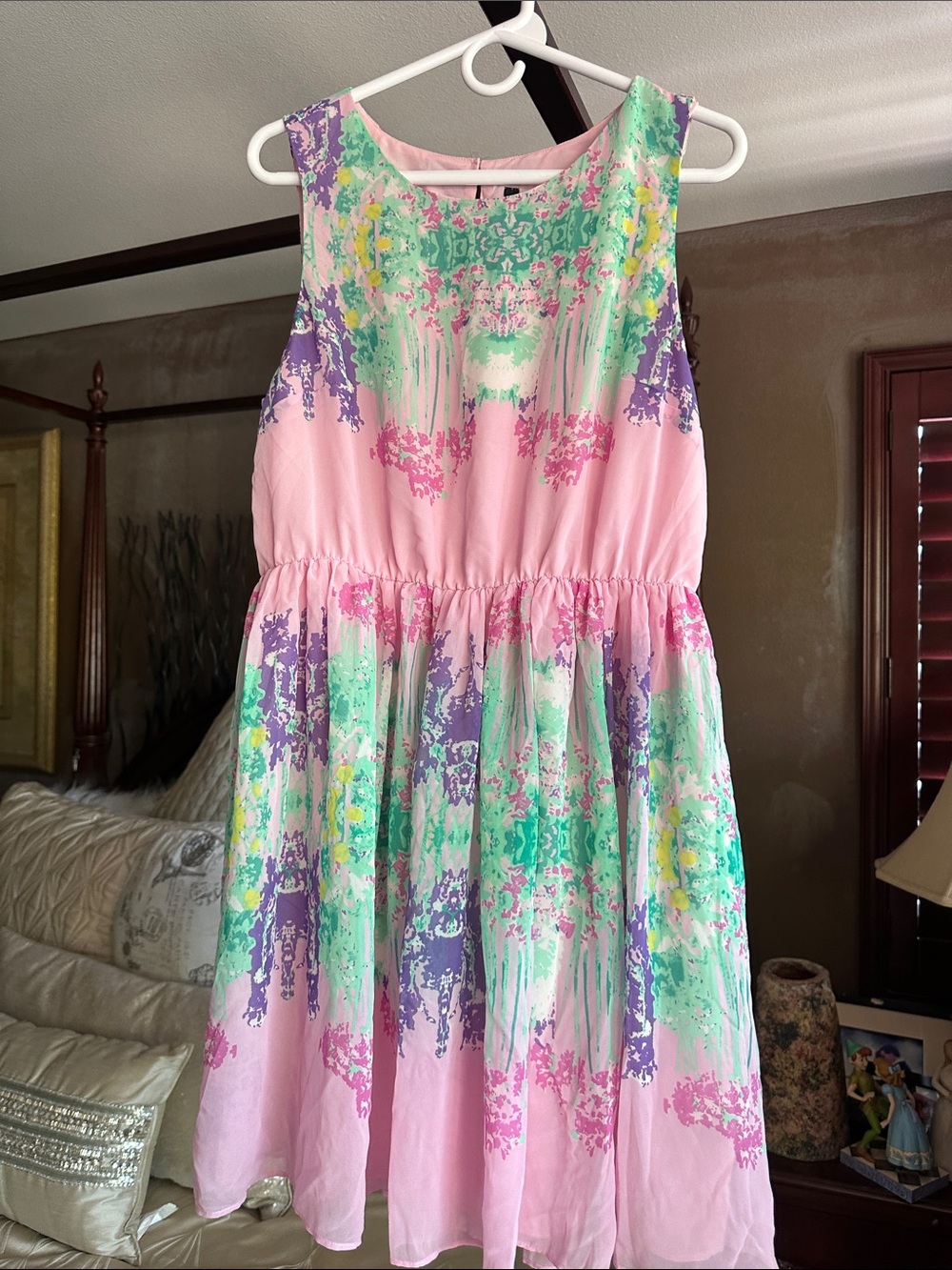 Pink Floral Watercolor Midi Dress with Pastel Accents